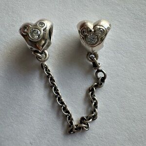 Authentic Pandora Charm Disney Heart of Mickey And Minnie Safety Chain 791704CZ
